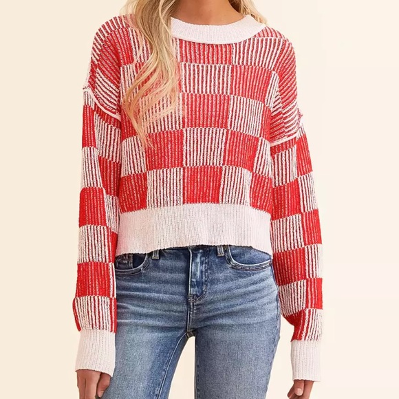 idem ditto Sweaters - idem Ditto checkered chenille knitted long sleeve cropped sweater sz Sm